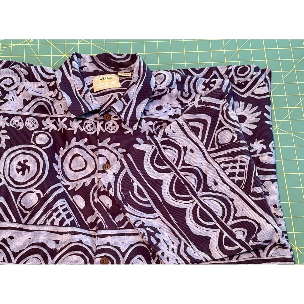 Hobie Camp Shirt Men's L dark & light blue Polynesian Geometric Hawaiian DadCore